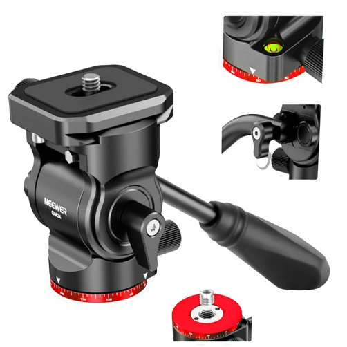 NEEWER Tripod Fluid Head Pan Tilt Head with Quick Release Plate and Handle, Metal Camera Tripod Head Compatible with Arca Swiss for Compact Video Cameras DSLR Cameras, Load up to 6.6lb/3kg, GM24