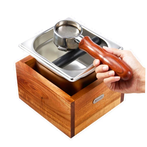 Teyearlife coffee knock box replacement for breville knockbox Sturdy solid wood and easy-clean stainless steel the espresso dump box Avoid coffee grounds splashing