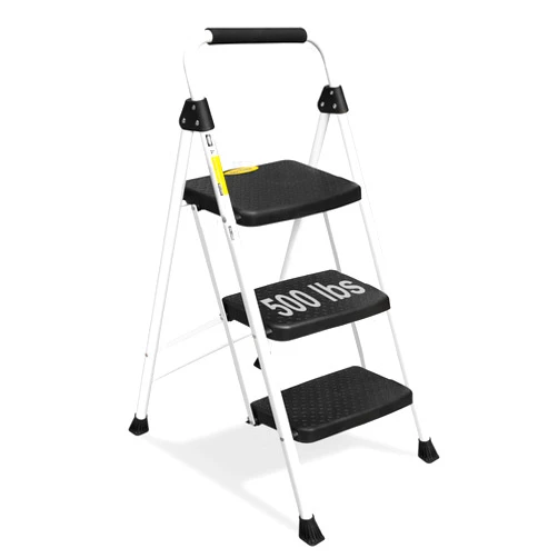 SocTone 3 Step Ladder, Folding Step Stool for Adults with Handle, Lightweight, Perfect for Kitchen& Household, 500lbs Capacity Sturdy Steel Ladder White