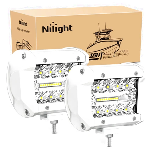 Nilight Marine LED Light Pods Navigation Lights 2PCS 4 Inch White Spot Flood Combo Ponton Boat Deck Dock Lights for Night Fishing T-top Stern Yacht Port Sailboat Trucks Tractors
