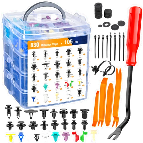 GOOACC 935Pcs Car Push Retainer Clips & Auto Fasteners Assortment -26 Most Popular Sizes Nylon Bumper Fender Rivets with 10 Cable Ties and Fasteners Remover for GM Ford Toyota Honda Chrysler