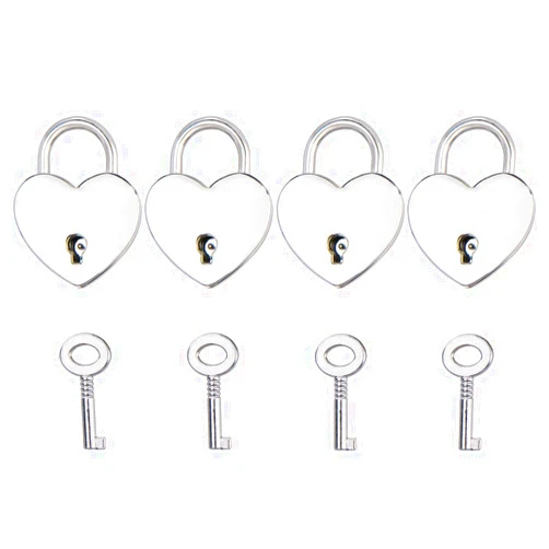 Mindy 4PCS Alloy Love Heart Shaped Padlock Luggage Lock with Keys for Jewelry Box Storage Box Diary Book (Silver)