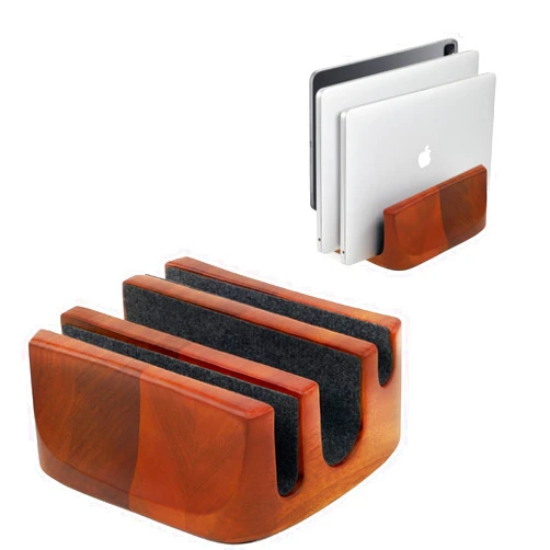 WishJazz Wooden Vertical Laptop Stand Holder, 3-Slots Laptop Stand, Laptop Holder, Upright Widen Notebook Dock, Space-Saving Desk Stand Organizer for All MacBook/Surface/Tablet/Chromebook/Dell