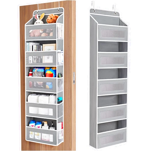 JARLINK Over The Door Organizer Storage, 5 Shelf Hanging Door Organizer with 5 Large Capacity Pockets, Anti Tilt 44 lb Load Behind Door Organizer for Bedroom, Bathroom, Pantry, Nursery, (Grey)
