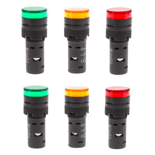 SHOPCORP 20mA 22mm Energy Saving Industrial LED Indicator Lights - 2 Green, 2 Yellow, 2 Red Bulbs for Industrial Equipment and Operating Rooms