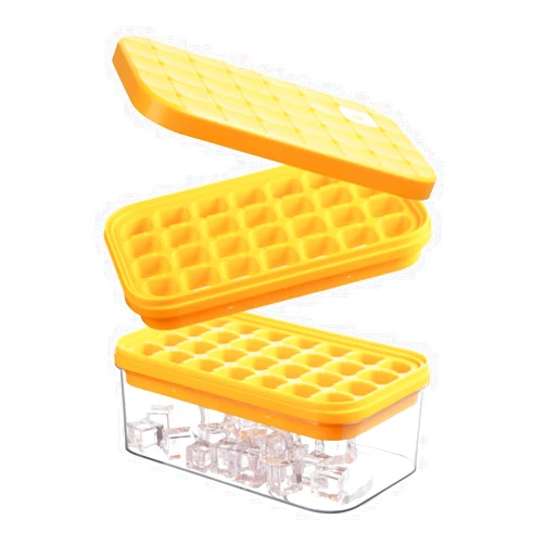 Brigii Ice Cube Tray with Lid&Bin, Ice Cube Mold with 56 Cubes, Stackable Ice Trays for Freezer with Easy-Release Silicone Bottom, for Drinks, Coffee