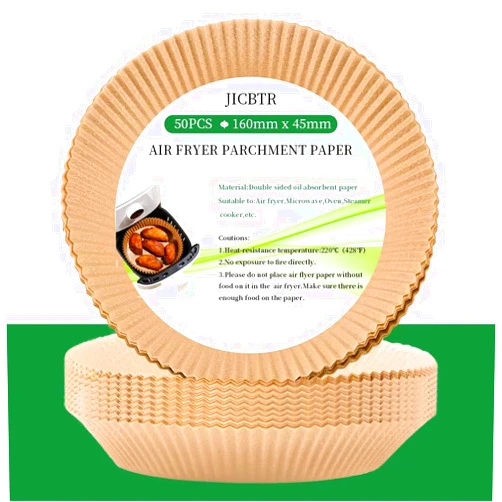 JICBTR Air Fryer Disposable Paper Liner，Baking Paper for Airfryer Oven，Round, Grease and Water Proof Non Stick Basket Liners for Baking Cooking (50PCS-6.3inch)
