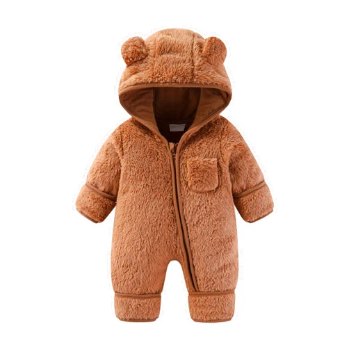 AiWMGL Newborn Baby Bear Onesie Outfit Suit Fold-Over Mittens Footies Girls Boys Winter Fleece Clothes Hooded Jumpsuit Romper