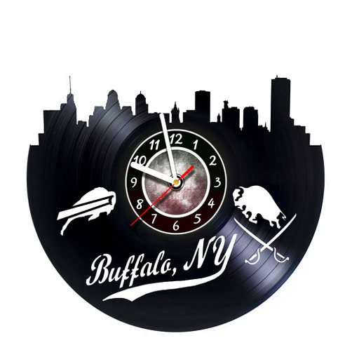 AMARAroom Vinyl Wall Clock Compatible with Buffalo New York Skyline Made Vinyl Record Handmade Original Design - Great Gifts idea for Birthday, Wedding, Anniversary, Women