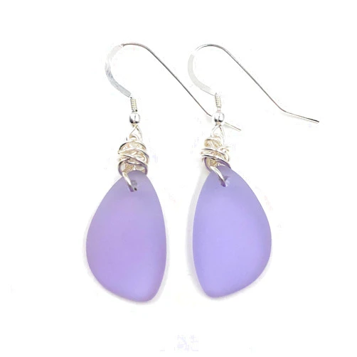 Aimee Tresor Charming Lilac Sea Glass Earrings on Sterling Silver Hooks by Aimee Tresor Jewelry