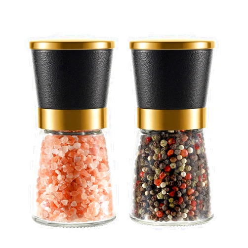 VEVOK CHEF Gold Salt and Pepper Grinder Set Stainless steel Salt and Pepper Mill Set Ceramic Adjustable Coarseness Spice Grinder Refillable Sea Salt Shaker Home Kitchen Decor