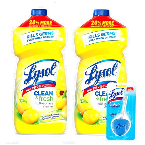 Reckitt Lysol Clean and Fresh Multi-Surface Cleaner, Lemon Sunflower Scent, 48 Oz (Pack of 2) -With 1ct Auto In-The-Bowl Toilet Cleaner, Ocean Fresh