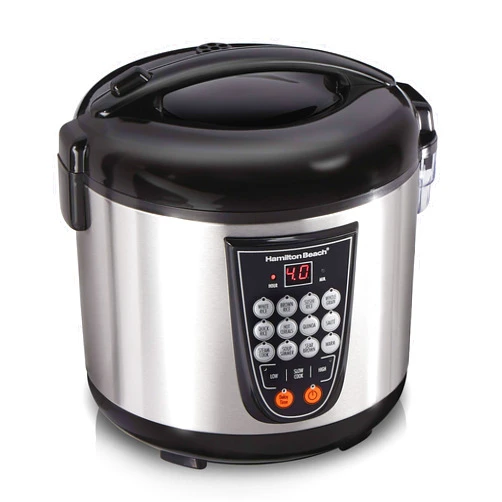 Hamilton Beach Digital Programmable Rice and Slow Cooker & Food Steamer, 20 Cups Cooked (10 Cups Uncooked), 14 Pre-Programmed Settings for Sear Sauté, Hot Cereal, Soup, Nonstick Pot, Stainless Steel