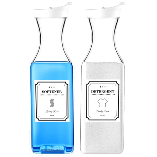 SUBEKYU Laundry Detergent Dispenser,54oz Fabric Softener Dispenser,Plastic Liquid Laundry Detergent Container,Laundry Detergent Organizer for Laundry Room Organization with 4 Labels,2 Pack