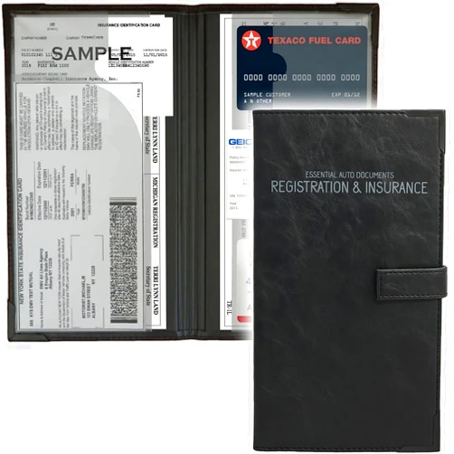 PlusXpres Auto Insurance and Registration Card Holder - Vehicle Glove Box Document Organizer - Car Essential Paperwork Holder for DMV, AAA, Contact Information Cards - Premium PU Leather Wallet Case - Black