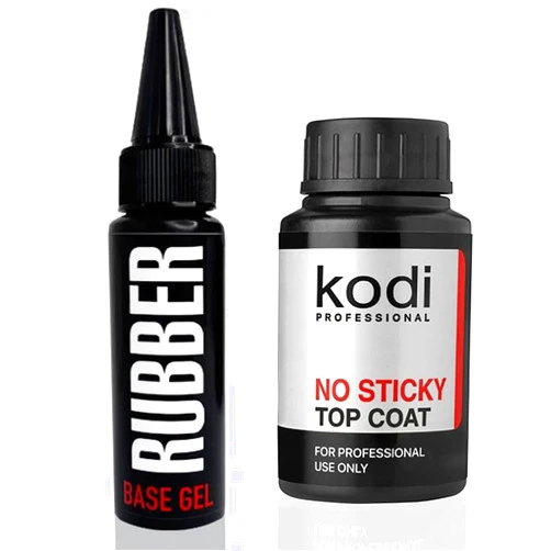 Generic Kodi Professional Set 2 bottles Rubber Base 30ml. (1 Fl Oz) + No Sticky Top Coat 30ml. Without brush, No sticky layer, Big Size, Gel LED/UV Nail Polish Soak Off Original