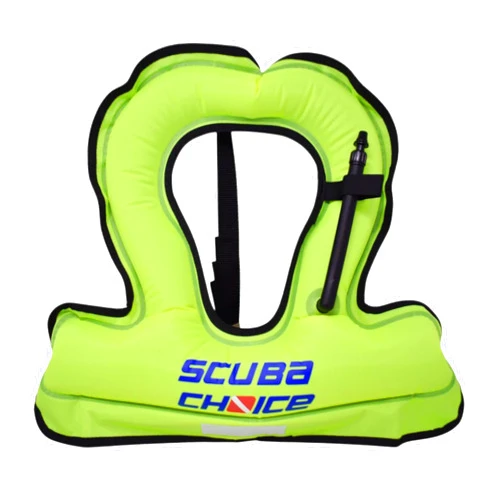 Scuba Choice Youth Kids Snorkel Vest - Neon Yellow/Blue Safety Floatation Aid, Up to 100 lbs, Adjustable Fit with Name Box & Anti-Ride-Up Strap, Easy Oral Inflator & Secure Crotch Strap