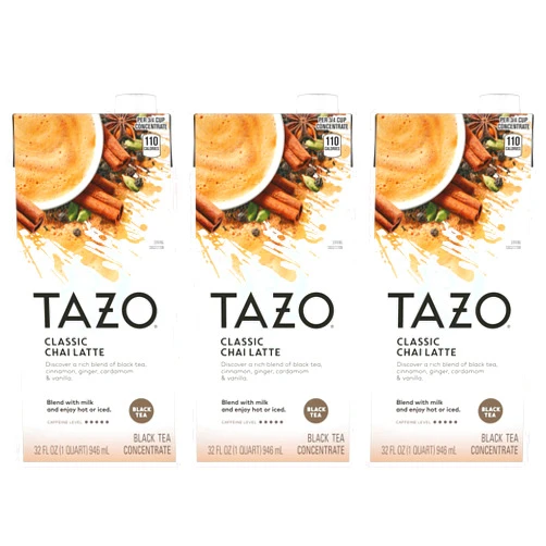 Peaceful Squirrel Tazo Classic Chai Latte Concentrate, Spiced Black Tea Blend, 32 oz (Pack of 3) - Packaged by Peaceful Squirrel