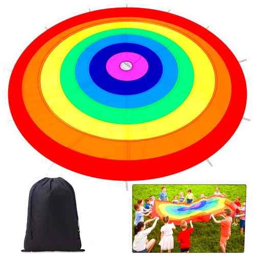 DaisyInner 12 Ft Parachute Toy with Handles Rainbow Parachute with Storage Bag Gym Parachute Play for Speed Training Outdoor Cooperative Team Games Playground Activities