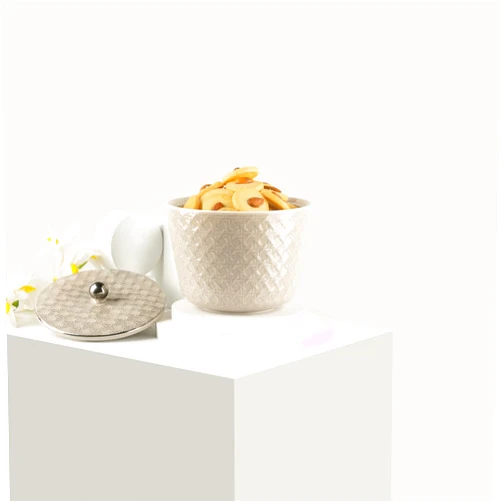 Otantik Home Otantik Decorative Porcelain Jar/Server with Lid - Cookies Jar – Chocolate Jar – Candy Jar – Savory Jar - Perfect for Gift ideas and Home Décor (Pearl & Silver, M/6.3 Inch)