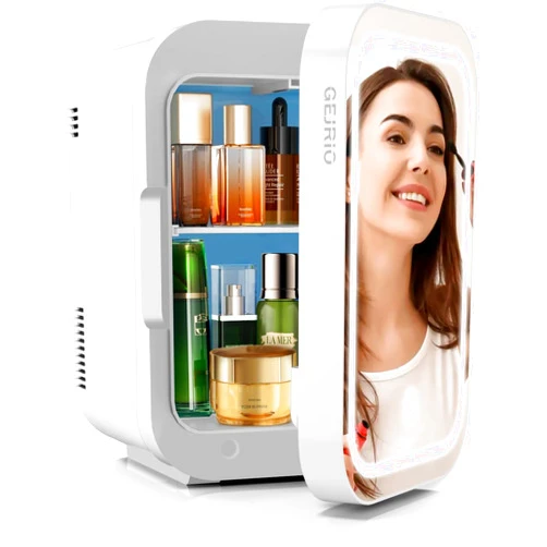 GEJRIO Mini Skincare Fridge, Mini Fridge Skincare with Cooler or Heater with Dimmable LED, 4L Capacity Mini Fridge for Drinks, Cosmetics, Home Office and Car,White