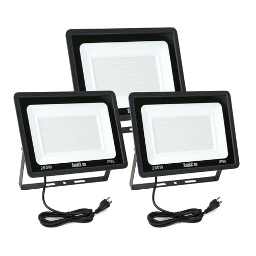 Sunkkes 200W LED Flood Lights 3 Pack, Outdoor IP66 Waterproof, 24000LM Bright Security Light, Outside Lamp, Exterior Floodlights Lighting for Garage, Garden, Stadium, Yard, Arena