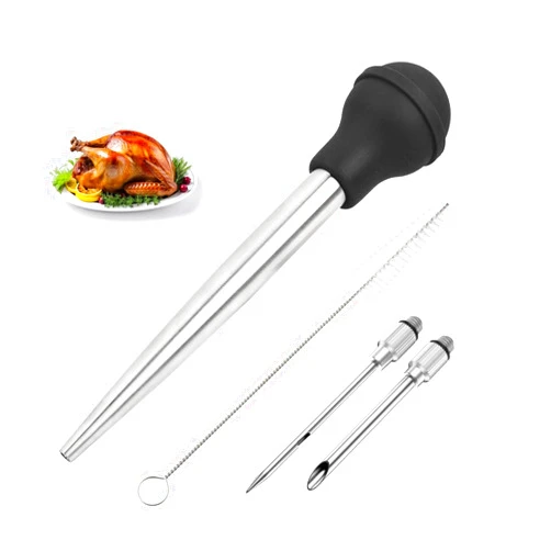 Cifupy 10.6inch Turkey Baster,Stainless Steel Turkey Baster With Cleaning Brush,Marinade Injectors Syringe, for Cooking Meat Injector Set for Home Baking Kitchen Tool(Black)