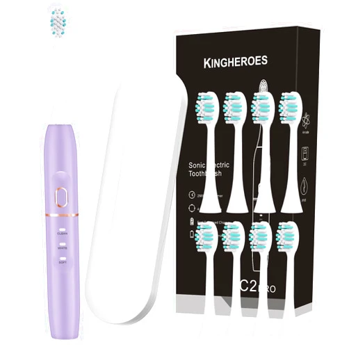Kingheroes Electric Toothbrush Set, Comes with 8 Brush Heads & Travel Case,4 Modes with 2 Minutes Built in Smart Timer, One Charge for 60 Days, 42000 VPM Motor (Purple)