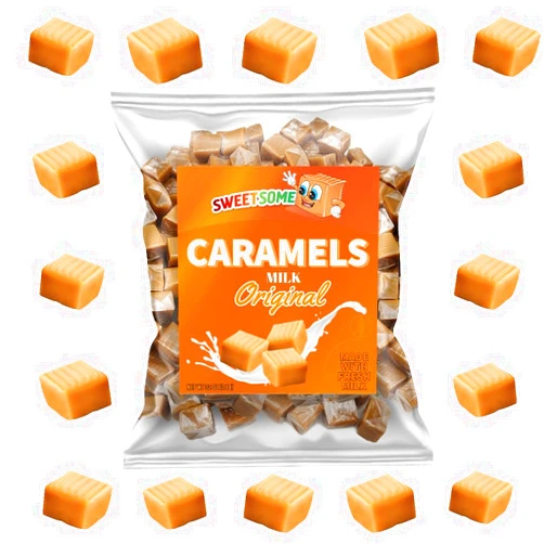 SWEETSOME Caramel Squares - Original Vanilla Caramel Candy - Individually Wrapped Soft & Chewy Candy - 2 Pound Bag Milk Candies (Milk Caramel)