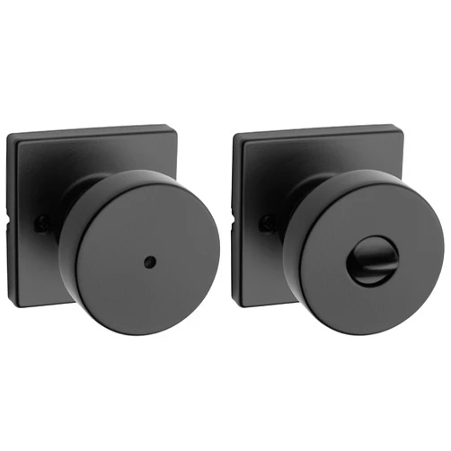 Kwikset Pismo Interior Privacy Door Knob with Lock, Door Handle For Bathroom and Bedroom, Matte Black Keyless Turn Lock Doorknob, with Microban Protection