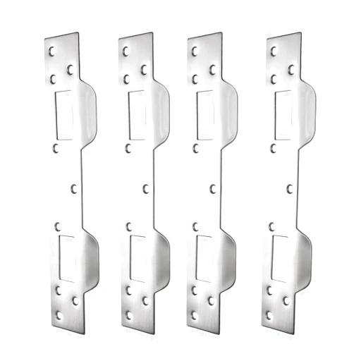 Tzbqrdj Door Strike Plate Reinforcement Plate - Double Holes, Front Door Security Devices Heavy Duty Metal Striker Plates Door Latch Plate for 5-1/2 in. Hole Centers, Steel (Satin Nickel, 4 Pack)