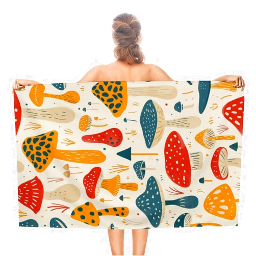 ZDQJY Mushroom Themed Print Beach Towel, Double-Sided Velvet, Quick-Drying/Absorbent/Soft/Lightweight, Suitable for Adults, Children, Beaches, and Swimming Pools.51