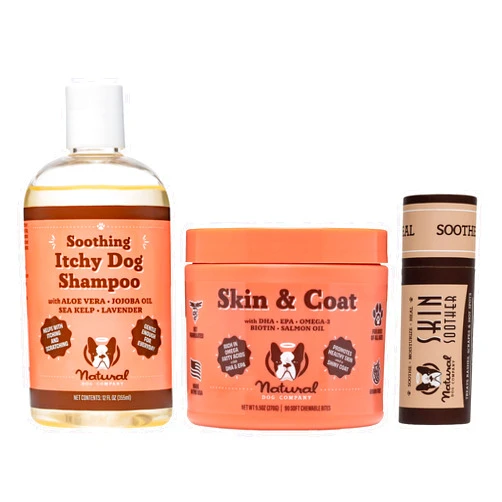 Natural Dog Company Complete Itch Kit for Dogs, Skin & Coat Supplement, Itchy Dog Shampoo, Skin Soother Healing Balm, All Natural Ingredients