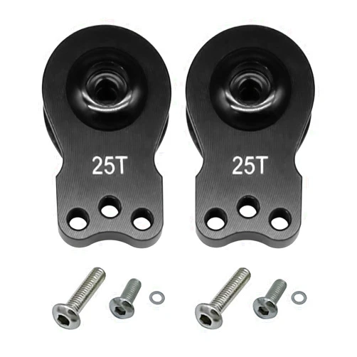 Nuofany 2Packs Aluminum 25T Servo Saver 3 Holes Adjustable Hi-Torque Servo Horn Compatible with 1/8 1/10 RC Car Crawler SCX10 Boat Capra TRX4 TRX6 RC Boat Parts (Black)