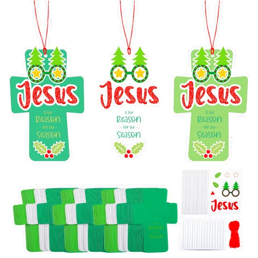 Craftsatin 48 Set Jesus Is The Reason for The Season Ornament Craft Kit Christmas Bible Crafts for Kids Religious Christian Ornaments Craft DIY Crosses Sunday School Crafts for Xmas Religious Nativity