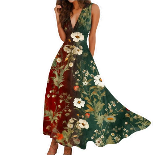 Generic 2023 Cocktail Dress for Women Off Shoulder Sleeveless Bodycon Fitted Ruffle Hem Slit Midi Causal Prom Dress Boho Print