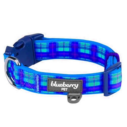 Blueberry Pet Soft & Comfy Scottish Hudson Blue Plaid Tartan Designer Padded Dog Collar, Adjustable, Medium, Canvas & Neoprene, Dog Collars for Medium Dogs, Soft Padded, Eco Friendly