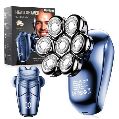 Wyklaus Head Shavers for Bald Men, Wyklaus Detachable Head Shavers 5-in-1 Electric Razor IPX7 Waterproof Dry Wet Shaving for Men,7D Rotary Shaver Grooming Kit with LED Display, USB Rechargeable Gray