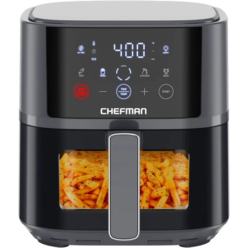 Chefman Air Fryer – 4 QT Compact Airfryer for Quick & Easy Meals, Features Hi-Fry Technology for Extra Crisp, Easy-View Window, Touch Controls with 4 Presets, Nonstick & Dishwasher Safe Basket - Grey