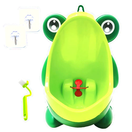 Cmaqpw Frog Pee Training with Brush and Hooks, Green Cute Potty Training Urinal,Potty Training Toilet for Boys Kids Toddler with Funny Aiming Target,Frog Shape Pee Trainer