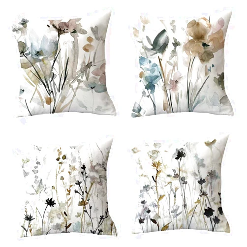 Pandeng Set of 4 Flower Throw Pillow Covers 18 x 18 inch Simple Fashion Watercolor Crushed Flowers and Flowering Foliage Plants Home Decorative Pillowcase Sofa Window car Cushion Cover