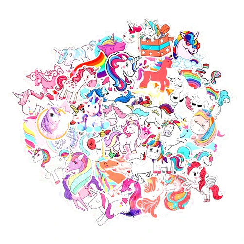 FNGEEN Unicorn Stickers 50pcs, Cute Girls Stickers Pack for Laptop Water Bottle Hydroflask Book Gifts Bag, Vinyl Waterproof Decals Rainbow Unicorn Decoration for Women Teens Luggage Scrapbooking Car