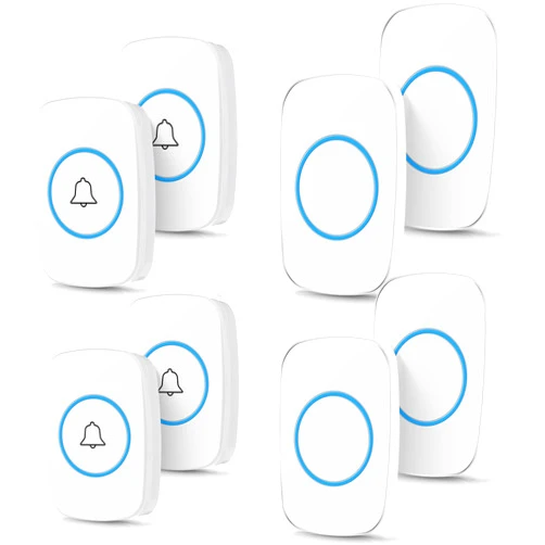 Fabbay 8 Pcs Waterproof Wireless Doorbell Kit 4 Pcs Home Doorbell with 4 Pcs Receivers 1000 FT Range 5 Volume Levels with 60 Doorbell Chimes and LED Flash (White)