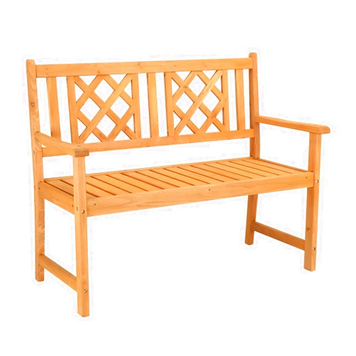 Outvita Wooden Garden Bench, Outdoor Wood Patio Bench, Rustic Two Person Loveseat Chair w/Armrest for Porch Poolside Park Backyard Balcony, Capacity 605Lbs, Grid Backrest