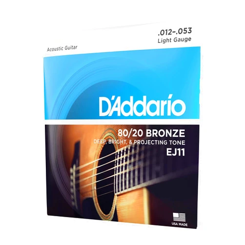 D'Addario Acoustic Guitar Strings - 80/20 Bronze - For 6 String Guitars - Deep, Bright, Projecting Tone - Deep, Bright, Projecting Tone - EJ11 - Light, 12-53