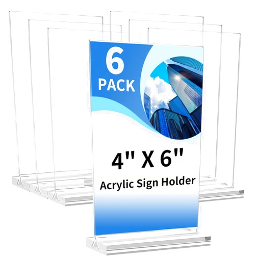 Svalor Acrylic Sign Holder 4x6 Inch, 6 Pack Sign Holders Vertical , Double Sided Display Clear TableTop Sign Holder, Acrylic Paper Holder for Wedding Reception, Party Decoration, Numbers Picture Frames