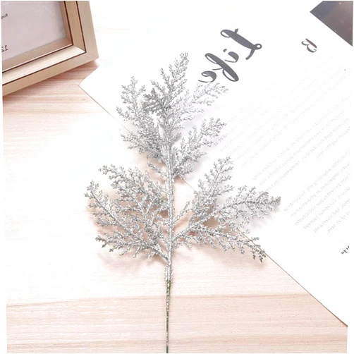 LBZE 10Pcs Christmas Glitter Leaves,Glitter Leaf Spray Christmas Tree Ornament,Simulated Tree Branch,DIY Xmas Tree Wreath Hanging Decor Pendant Scrap Booking for Home