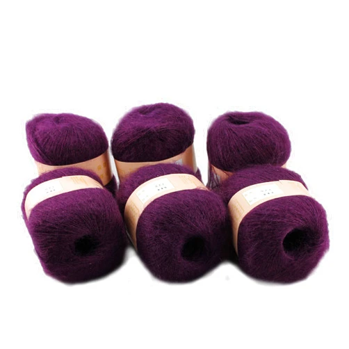SWEEGICC 6 Skeins Angola Mohair Yarn Cashmere Wool Yarn,Long-haired Angora Wool Cashmere Yarn for Knitting,DIY Scarf Crochet Thread Supplies 300g,Deep Purple