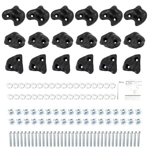 ZENFUN 18 Pc Rock Climbing Holds, Indoor & Outdoor Rocks Wall Climbing Kit, Black Rock Climb Holds Playground Play Set, Multi-Shape Climbing Rock Wall Grips with Mounting Hardware