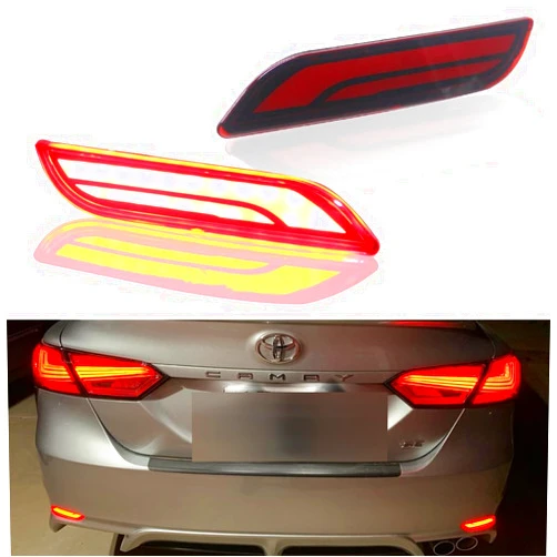 GTINTHEBOX 3D Optic LED Rear Bumper Reflectors Brake Tail Lights and Sequential Turn Signal Lamps for 2018 2019 2020 2021 2022 2023 2024 Toyota Camry - Red Lens